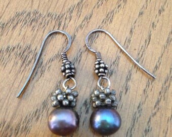 Sterling Silver Black Pearl Earrings