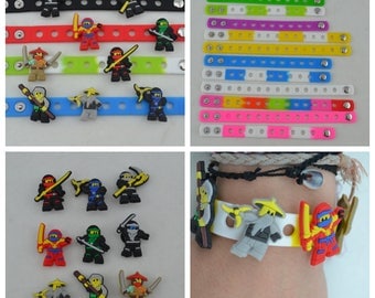 Ninjago Silicone Charms and Bracelets. Great for birthday party favors, cupcake cake toppers, giveaways and game prizes. Jay Cole Kai Llyod