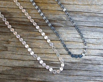 Sterling silver textured disc chain SOLD BY FOOT. Oxidized silver chain or bright silver chain - your choice.