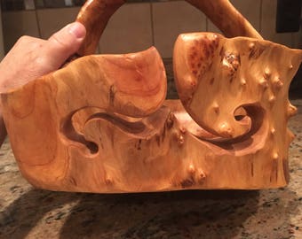 Burl Root Wood Yarn Bowl/Basket ~ From The SHAN MU Tree ~ approximately 9 - 11 inches accross × 9.5 inches tall