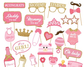 Printable Baby Girl Shower Photobooth Props - Baby Girl Photo Booth Props - Its a girl Party Props -Pink baby girl - Instant Download