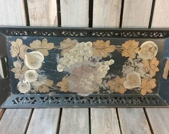 Vintage Metal Plate/Painted Plate/Vintage Bulter/Vintage Steel Plate/Kitchen Decor/Vintage Serving Tray/Old Metal Tray/Vintage Trays/Butler