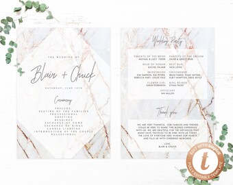 INSTANT DOWNLOAD Wedding Program Template, Printable Wedding Program, Editable Wedding Program, Marble Wedding Programs, Templett, PDF03