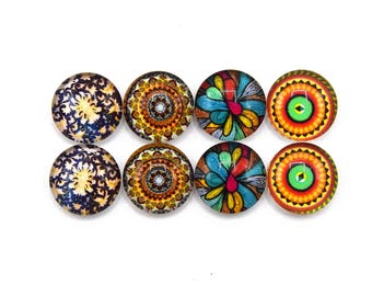 8 cabochons round glass mixte12mm series 1 "8"
