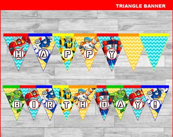 Rescue Bots Triangle Banner instant download, Printable Rescue Bots party Banner, Rescue Bots birthday Banner