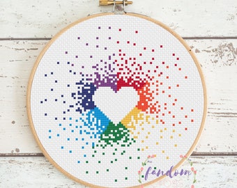 rainbow heart cross stitch pattern pdf instant download