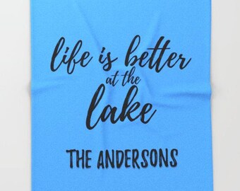 Life is Better At The Lake House Decor, Personalized Fleece Blanket, Lakehouse Decorations, Family Name Art, Lake Cabin Decor, Lake Life