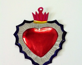 Tin Heart Plaque Handmade Mexican Tin Wall Ornament Mexican Folk Art Recycled Art Hammered
