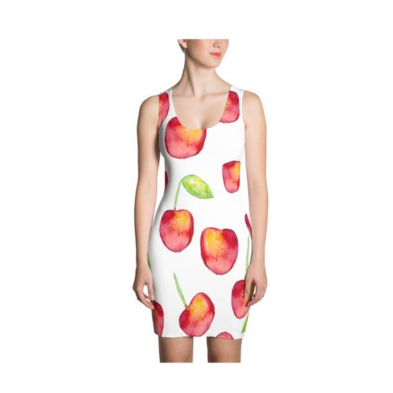 Cherries Dress Womens Sleeveless Tank Stretch Fruit Sweet