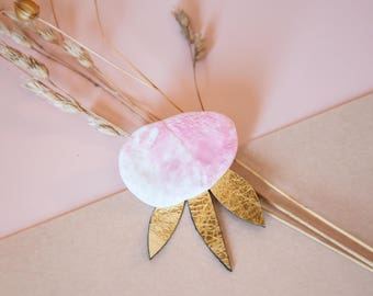 PORCELAIN & leather - flower BROOCH