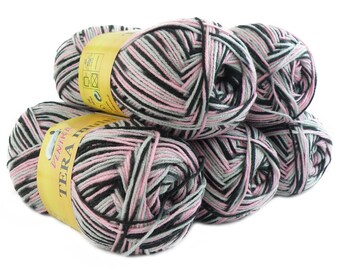 5 x 100 g yarn TERA MULTI, #800 pink black grey
