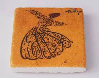 Turkish Whirling Dervish Melvana Rumi Tile Rumi Fridge Magnet