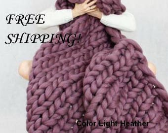 FREE SHIPPING!!! 100% merino wool blanket Chunky wool blanket wool blanket Arm knit blanket Super chunky blanket Super thick blanket