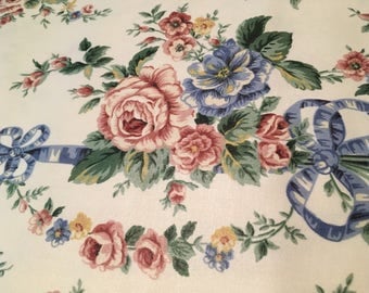 Vintage - Regency collection by Ambiance. Burgundy rose with blue ribbon print on medium weight medium sheen cotton