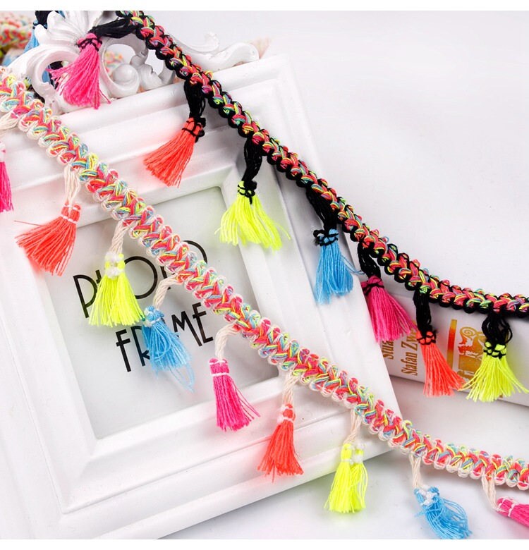 2 yards Multi Color Cotton Tassel Lace Trim from YourLittleStore on