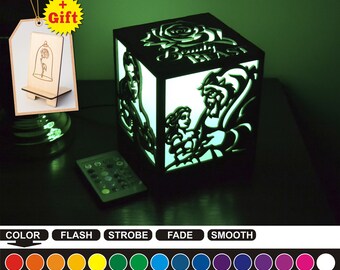 Beauty and the Beast color led nightlight Color led lamp Wood nightlight Housewarming gift Home decor Nightlight box Birthday gift