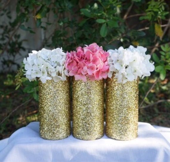 10 Glitter Centerpieces Glitter Vases Gold Vases Glass