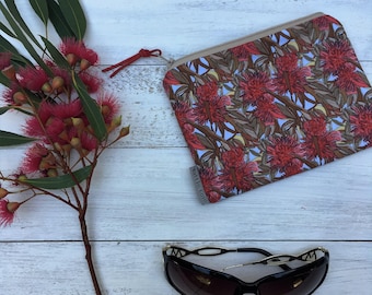 SALE* Red Flowering Clutch - Iphone Pouch - coin Purse - Makeup Bag - Australian purse - Australian Native Purse