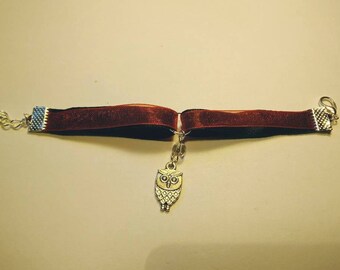 satin and organza OWL pendant bracelet