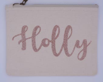 Rose Gold Personalised Makeup Bag, Make up bag, Birthday gift, cosmetics bag, travel cosmetic bag, toiletry bag, Rose Gold