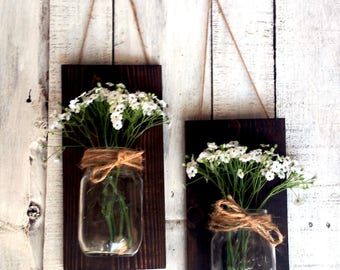 Mason Jar Wall Decor - Mason Jar Sconce - Mason Jar Decor - Rustic Wall Decor - Farmhouse Wall Sconces - Wood Sconce - Wood Wall Decor