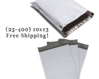 FREE SHIPPING! (25-400 Pack) 10x13" White Poly Mailers