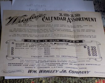 WRIGLEY'S - 1912 - Advertising Calendar - Very Rare and Beautiful Colors!! - Use this coupon code at checkout for 25% off: NICKZ6151C