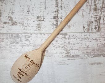 Personalised wooden spoon, teacher gift, thank you, end of term gift, teacher appreciation gift, teacher assistant, school gift.