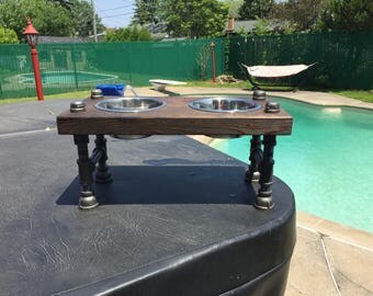 industrial style dog bowl stand | steampunk style | raised dog bowl stand