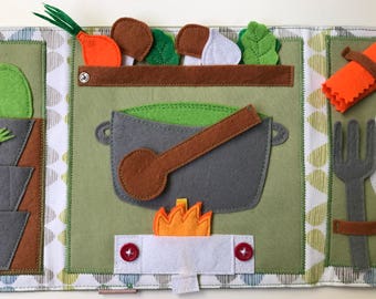 Mini cooking quiet book, busy book, activity book, soft book, sensory toy for kids, toddlers, handmade gift from Europe