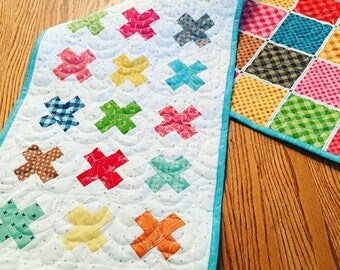 Bubblegum Kisses Quilted Table Runner, Reversible, Modern Fabric, Handmade, table decor, traditional decor, Farmhouse, vintage table runner
