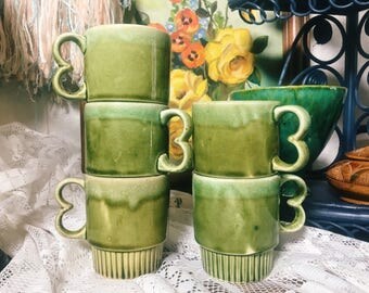 Dripware Ceramic Mugs, Made in Japan, Green Stackable Mugs