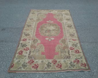 OUSHAK RUG, Turkish Nomadic Rug Primitive Handknotted Turkish Rug, 241 x 137 cm/7'9" x 4'5"feet,Turkish Vintage Rug,Home Living, Oushak Rugs