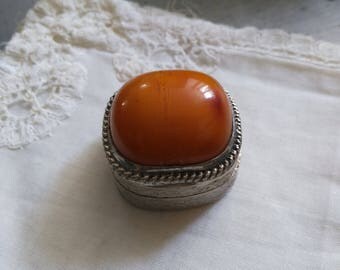 925 sterling silver pill box and vintage orange Jasper. Vintage orange pill box. Trinket Box