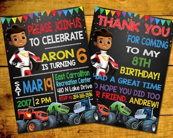 Blaze And The Monster Machines Invitation + Thank You Card, You Print Invitation, Blaze And The Monster Machines Birthday,