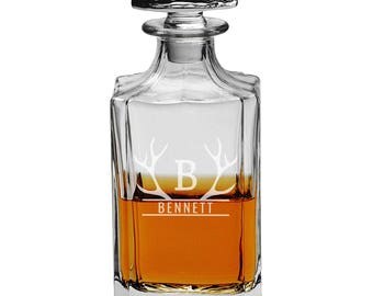 Groomsman Whiskey Decanter, Monogrammed Gift, Etched Decanter, Groomsmen Gifts, Best Man, Wedding Gift Ideas, Custom Decanter, Deer Antlers