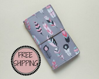 Fauxdori Cover | A5 Travelers Notebook Cover | Midori Travelers Notebook Cover A5 | Midori Cover | Fabric Journal Cover | Feather