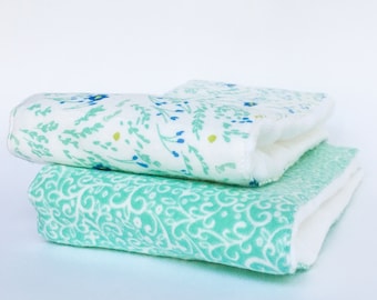 Flannel Cloth Diaper Burp Cloth - Turquoise Floral - Set of 2 - Baby Girl