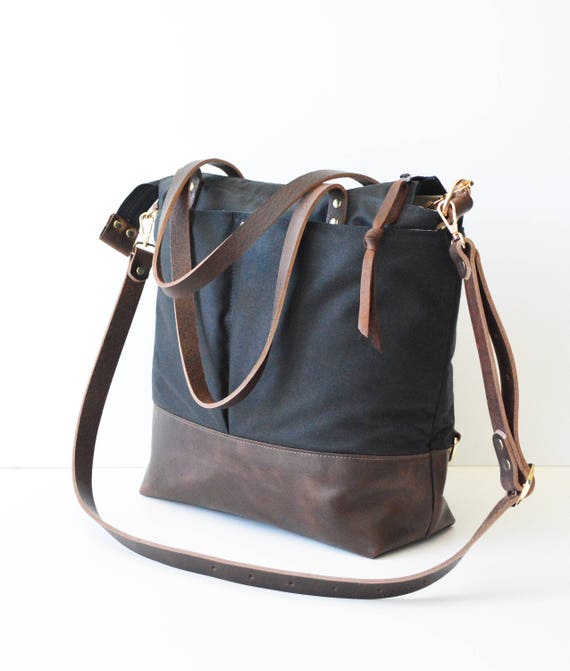 Diaper Bag Backpack / Leather and waxed canvas oilskin Unisex