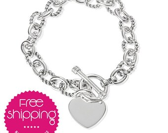 Heart Charm Bracelet.Tiffany.Tiffany and co.Silver Sterling.Heart.Tag Charm.Bracelet.Chunky.Chain Bracelet.Heart Charm (Link Heart Bracelet)