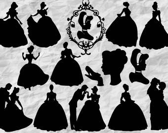 14 Cinderella Silhouettes | Cinderella SVG cut files | Cinderella Cliparts | Cinderella printable | vectors | digital files | vinyldesign