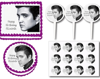 Elvis Presley Birthday Party Edible Cake Cookie Toppers or Plastic Cupcake Pick Stickers Decoration Baking Supply