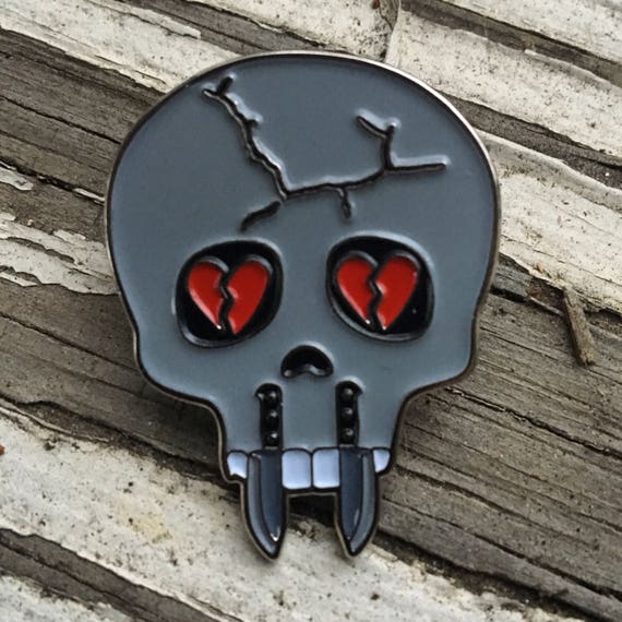 Busted Skull Broken Hearts Emoji Enamel Pin