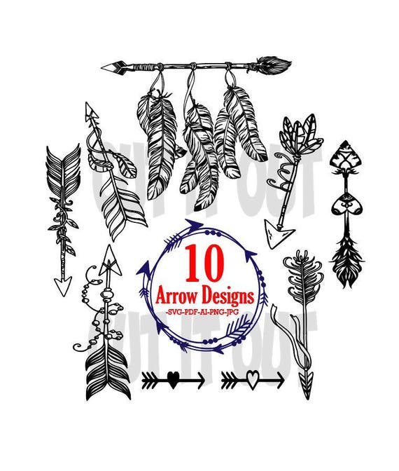 Download 10 BOHO ARROW designs SVG arrow feather quotes cut files