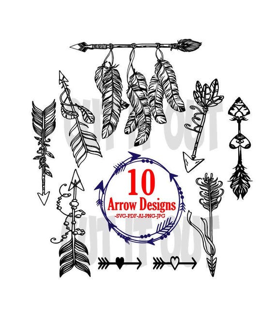 10 BOHO ARROW designs SVG arrow feather quotes cut files