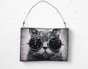 Cat Wall Decor With Black Glasses Wooden Sign Cat Wall Decor With Black Glasses Wooden Sign