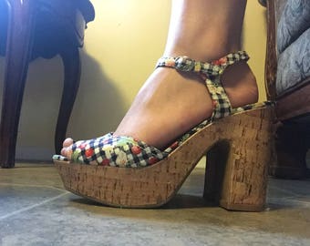 Platform Sandals chunky heel 90s cork pinup shoes picnic rockabilly shoes vintage look Jellypop 9.5