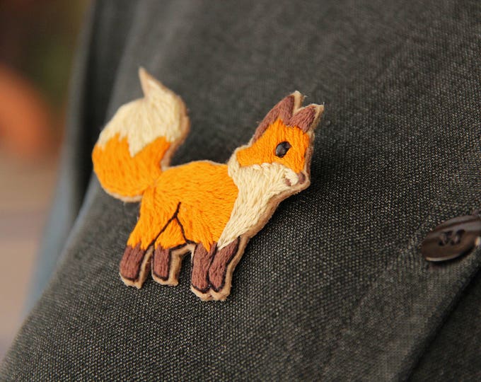 Embroidery Fox brooch Woodland animal brooch Animal miniature pin Fox jewelry Embroidered brooch Animal lover gift Fox lover gift for her
