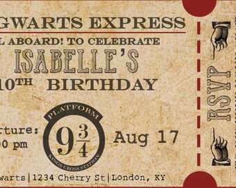 Harry Potter Birthday Party Hogwarts Express Train Ticket Invitation Digital Print