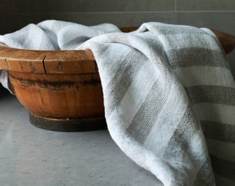 Natural Stripe Linen Bath & Beach Towel - Turkish